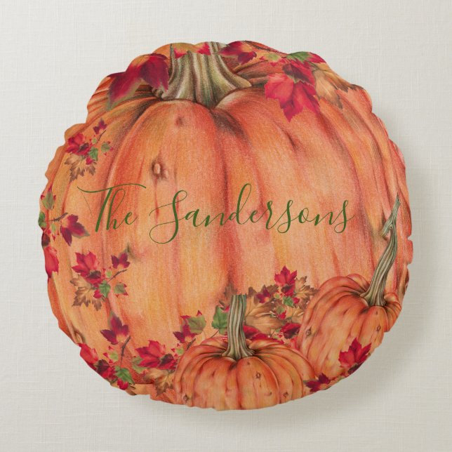 Coussins Ronds Affaire Leaves de Rustic Wood Autumn Orange Pumkin (Devant)