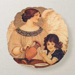 Coussins Ronds Affiche Antique d'Ange au Chocolat Français : Art