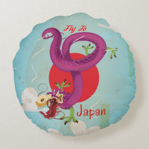 Coussins Ronds Affiche de voyage vintage Dragon Japon