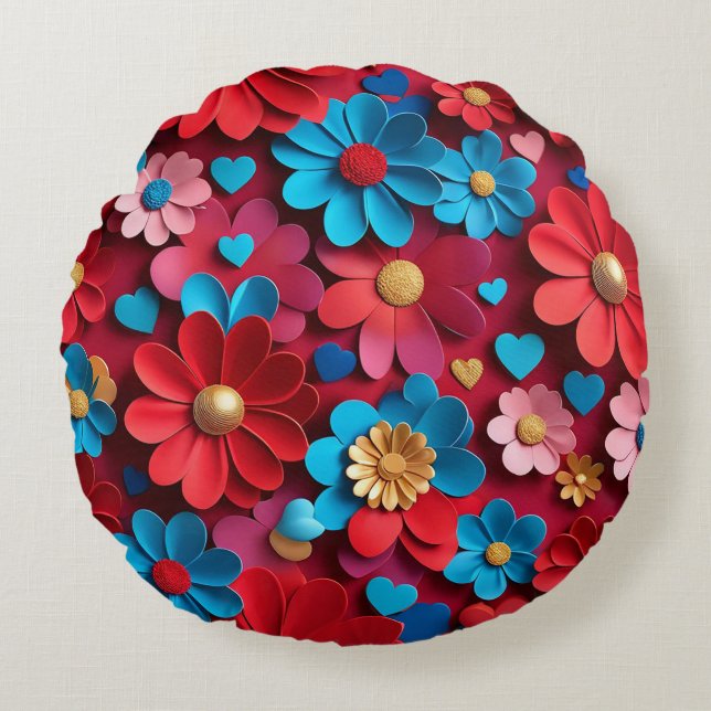 Coussins Ronds Agencement de fleurs et de cœurs (Devant)