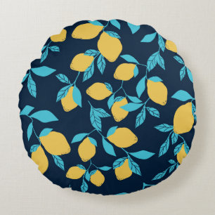 Coussins Ronds Agrumes simples : citrons sur le bleu.