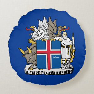 Coussins Ronds Aime l'Islande et drapeau islandais, emblème / vac