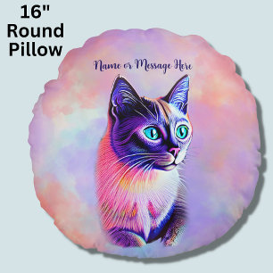 Coussins Ronds Ajouter le nom Texte, Pastels Peint Chat Siamais