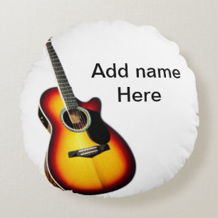Coussins Ronds Ajouter votre nom texte brun acoustique guitare éd