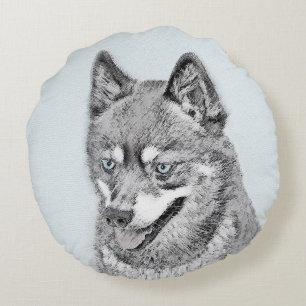 Coussins Ronds Alaskan Klee Kai Peinture - Cute Original Chien Ar