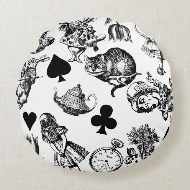 Coussins Ronds Alice White Rabbit Wonderland Classic (Devant)