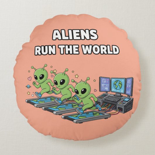Coussins Ronds Aliens Run the World (Devant)
