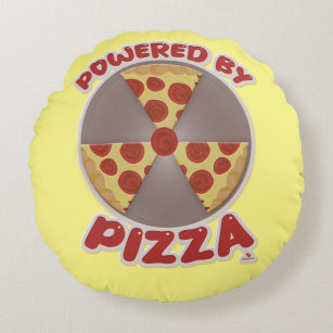 Coussins Ronds Alimenté Par Pizza Drôle Nourriture Goofy Slogan