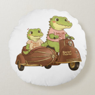 Coussins Ronds Alligators mignons sur scooter vintage avec side-c