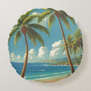 Coussins Ronds Aloha Voyage Hawaïen De Style vintage De Hawaii
