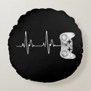 Coussins Ronds Amateur de jeux vidéo Gamer Heartbeat