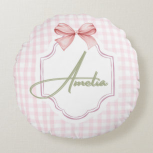 Coussins Ronds Amelia Personnalisé Pink Bow & En vichy Imprimer