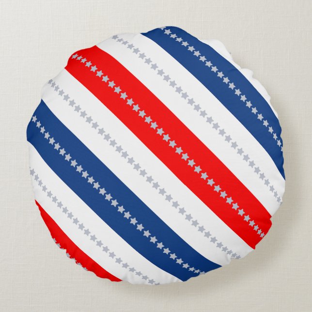 Coussins Ronds Americana Red White Blue Stars & Stripes (Dos)