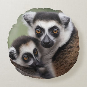 Coussins Ronds **"Amour de la mère : Mummy and Baby Lemur Cuddlin