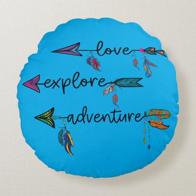 Coussins Ronds Amour Explore Aventure Arrow Tribal Boho Design (Devant)