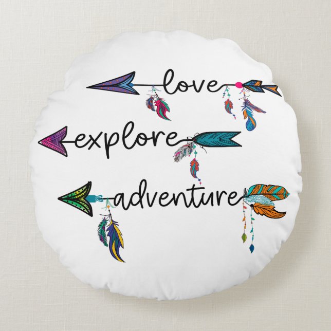 Coussins Ronds Amour Explore Aventure Arrow Tribal Boho Design (Devant)
