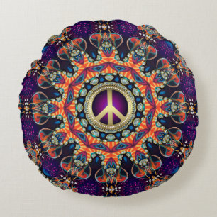 Coussins Ronds Amour Hippie Groovy & Paix Psychedelique
