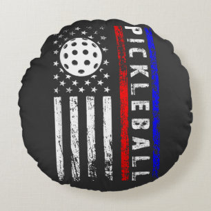 Coussins Ronds Amoureux de Pickleball Drapeau Américain 4 juillet