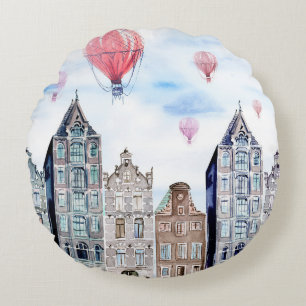 Coussins Ronds Amsterdam with hot air balloon