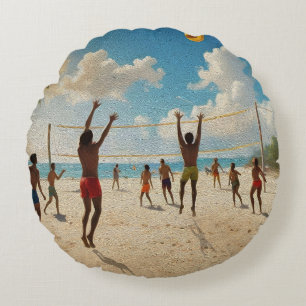 Coussins Ronds Amusez-Vous Dans La Peinture À L'Huile De Volley-B