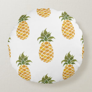 Coussins Ronds Ananas peint à la main, arrière - plan aquarelle.