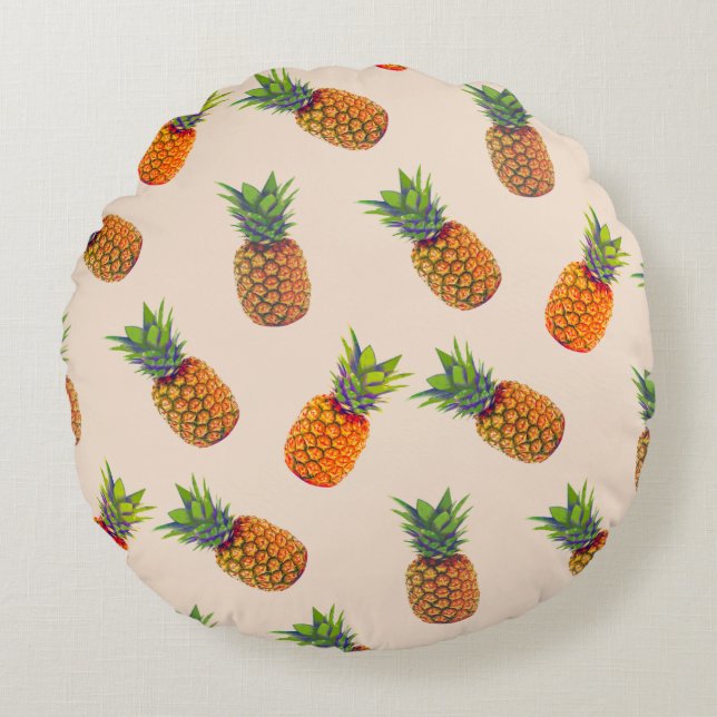 Coussins Ronds Ananas sur fond beige clair (Devant)
