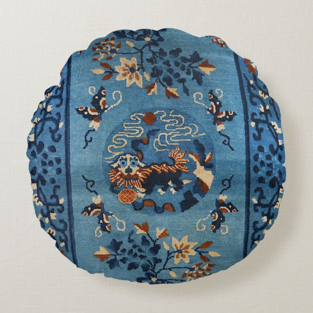 Coussins Ronds Ancien Chinois en bleu profond (Devant)