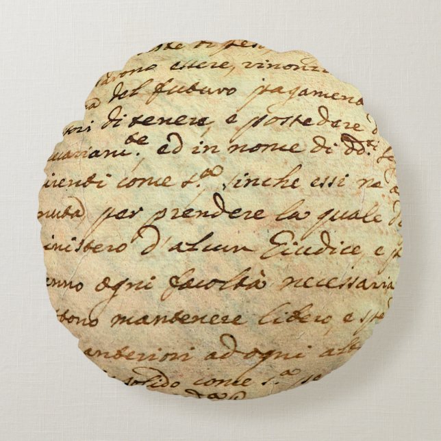 Coussins Ronds Ancien manuscrit du 1700 siècle écrit à l'encre  (Devant)