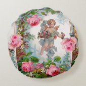 COUSSINS RONDS ANGE ROMANTIQUE RASSEMBLANT ROSES ET FLEURS ROSES  (Dos)