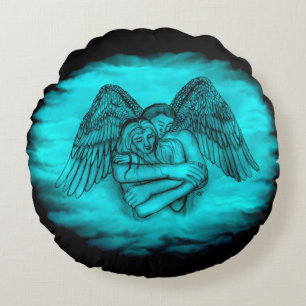 Coussins Ronds Angel Eros en amour, design noir et vert