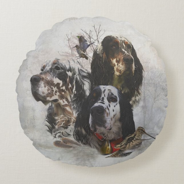 Coussins Ronds Anglais Setter, chasse à la bécasse (Devant)