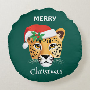 Coussins Ronds Animaux amusants Safari Cheetah léopard Père Noël