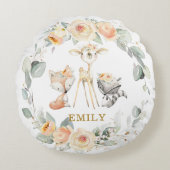 Coussins Ronds Animaux boisés mignons Jaune Flore verte (Devant)