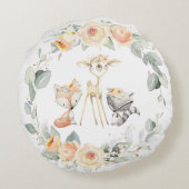 Coussins Ronds Animaux boisés mignons Jaune Flore verte (Dos)