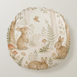 Coussins Ronds Animaux de bébé de forêt fantaisiste