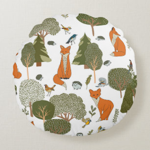 Coussins Ronds Animaux forestiers : renards, oiseaux motifs