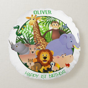 Coussins Ronds Animaux Wild One Jungle safari de verdure pour les