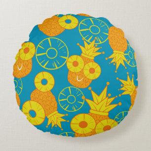 Coussins Ronds Anneaux d'ananas : Caricature de Doodle Vintage.