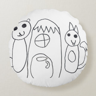 Coussins Ronds Anniversaire Enfants Animaux Mignons Blancs