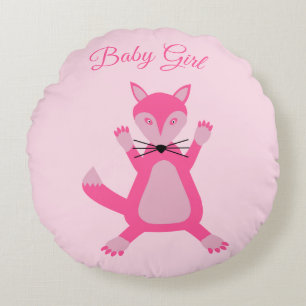 Coussins Ronds Annonce de naissance de bébé fille renard rose