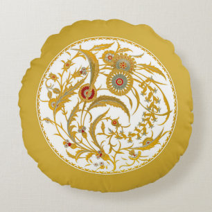 Coussins Ronds Antique chinois jacobéen floral - Moutarde dorée