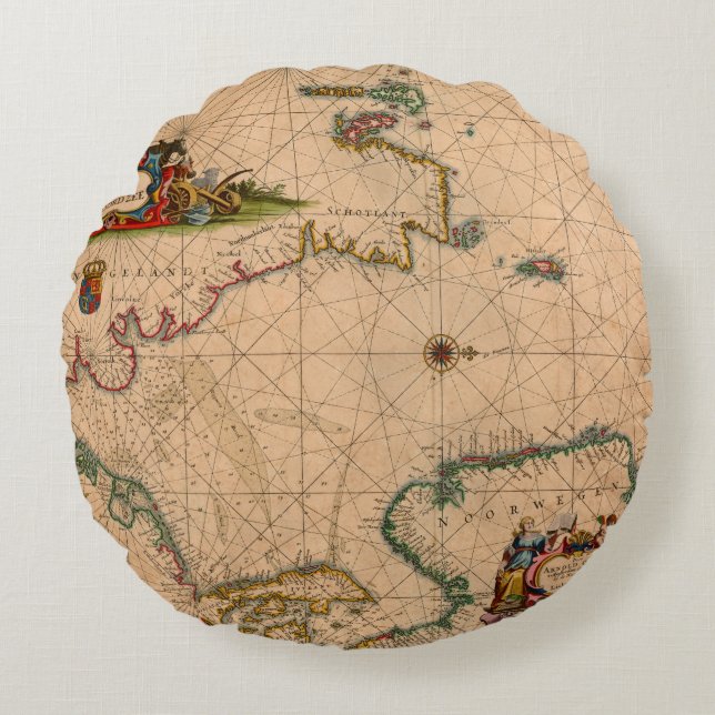 Coussins Ronds Antique vieille carte inspirée (1) (Devant)