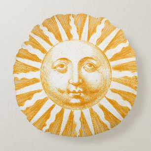 Coussins Ronds Antique Vintage or Yellow Sun Face