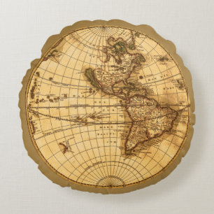 Coussins Ronds Antique World Map 🌐 in Sepia Colors