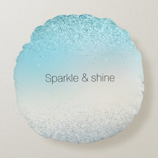 Coussins Ronds Aqua Blue Ombre Glitzy Sparkle Parties scintillant (Devant)