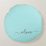 Coussins Ronds Aqua Blue Turquoise Moderne Script Girl Monogramme<br><div class="desc">Aqua Blue Turquoise Simple Script Monogramme Nom Pouf Coussin. La coussin fait le cadeau parfait pour 16 ans,  mariage,  douche nuptiale,  baby shower ou bachelorette pour quelqu'un décorant sa chambre en or rose.</div>