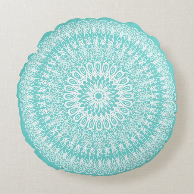 Coussins Ronds Aqua Boho Mandala (Devant)