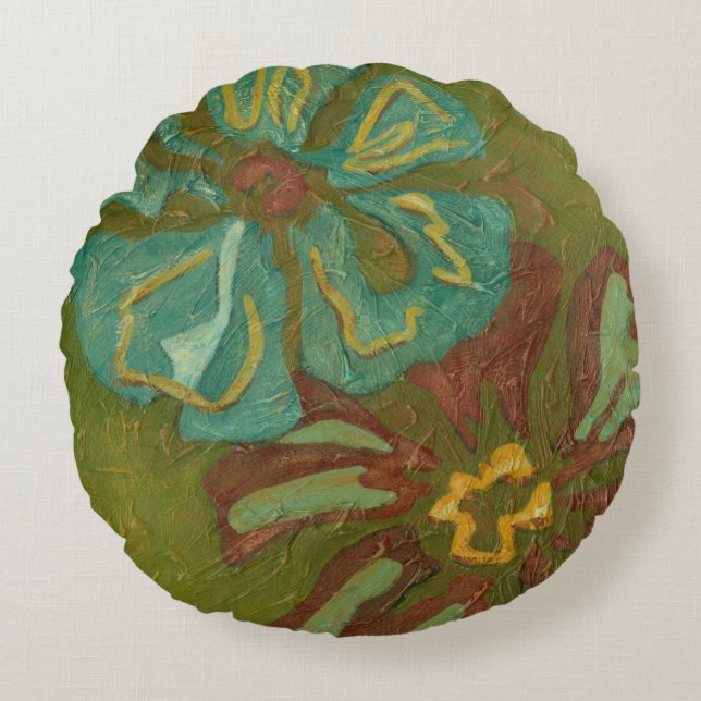 Coussins Ronds Aqua et Fleurs orange brûlées sur Arrière - plan v (Devant)