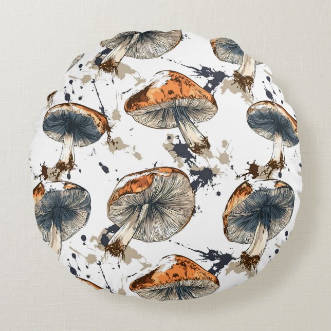 Coussins Ronds Aquarell Wald Champignons Design (Devant)