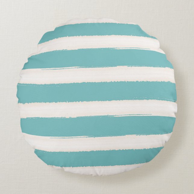 Coussins Ronds Aquarelle Aqua White Beach Stripes (Devant)